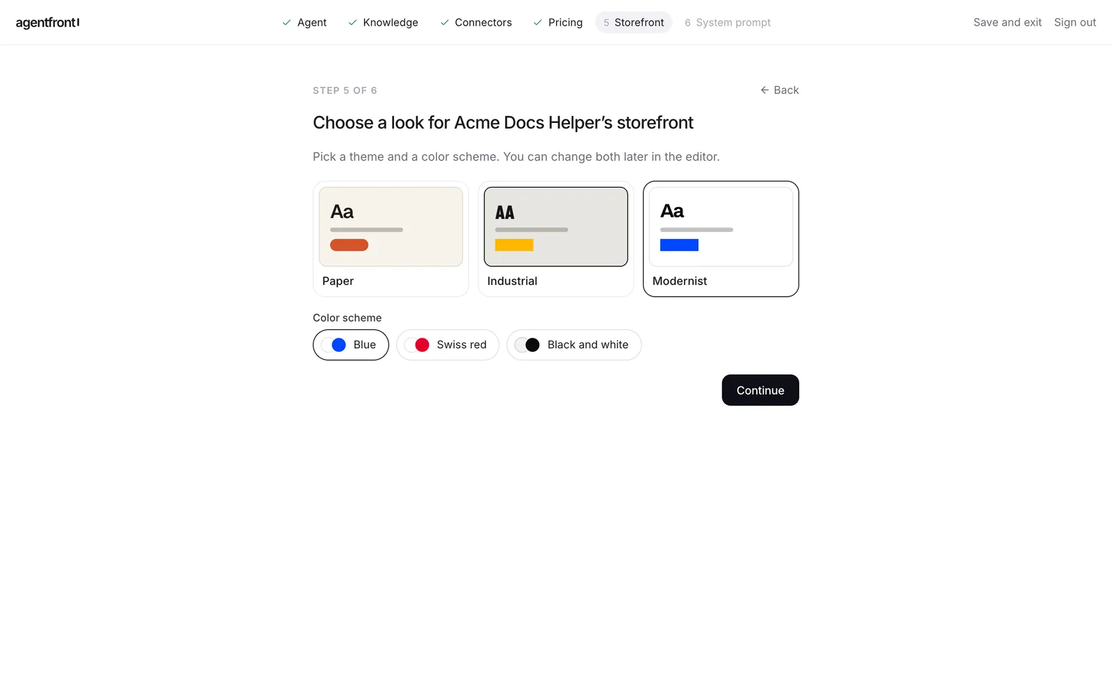 Step 5: storefront templates and color schemes