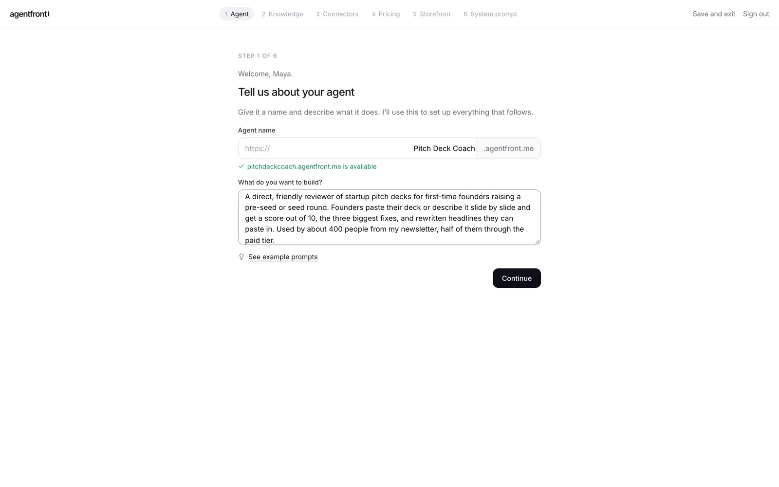Step 1: the GPT's name, its new address, and a description of the job